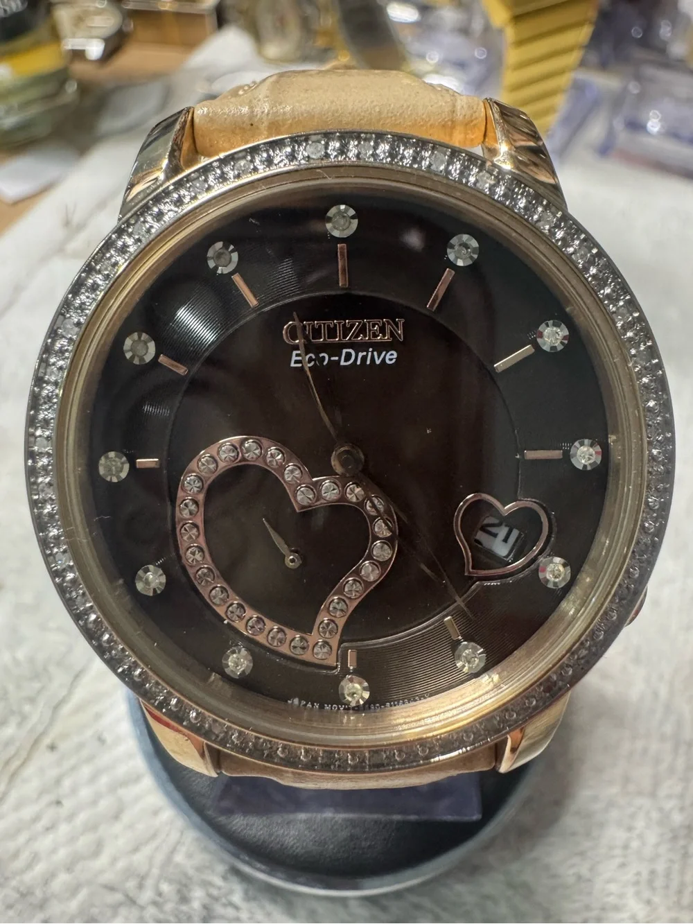 Citizen Women's Rose Gold and Brown Crystal Heart Dial Watch